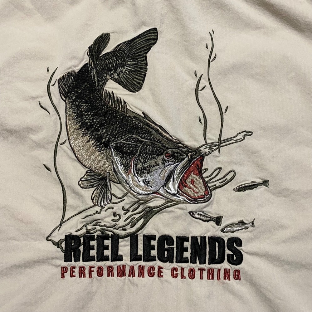 Reel Legends Fishing Shirt Mens L Tan‎ Short Sleeve Embroidered Angler Coastal